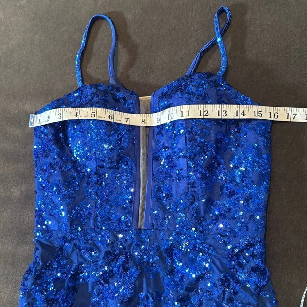 Women’s Blue Sparkly Mermaid Fit Prom Party Dress CrissCross Straps Size 2 - Image 8