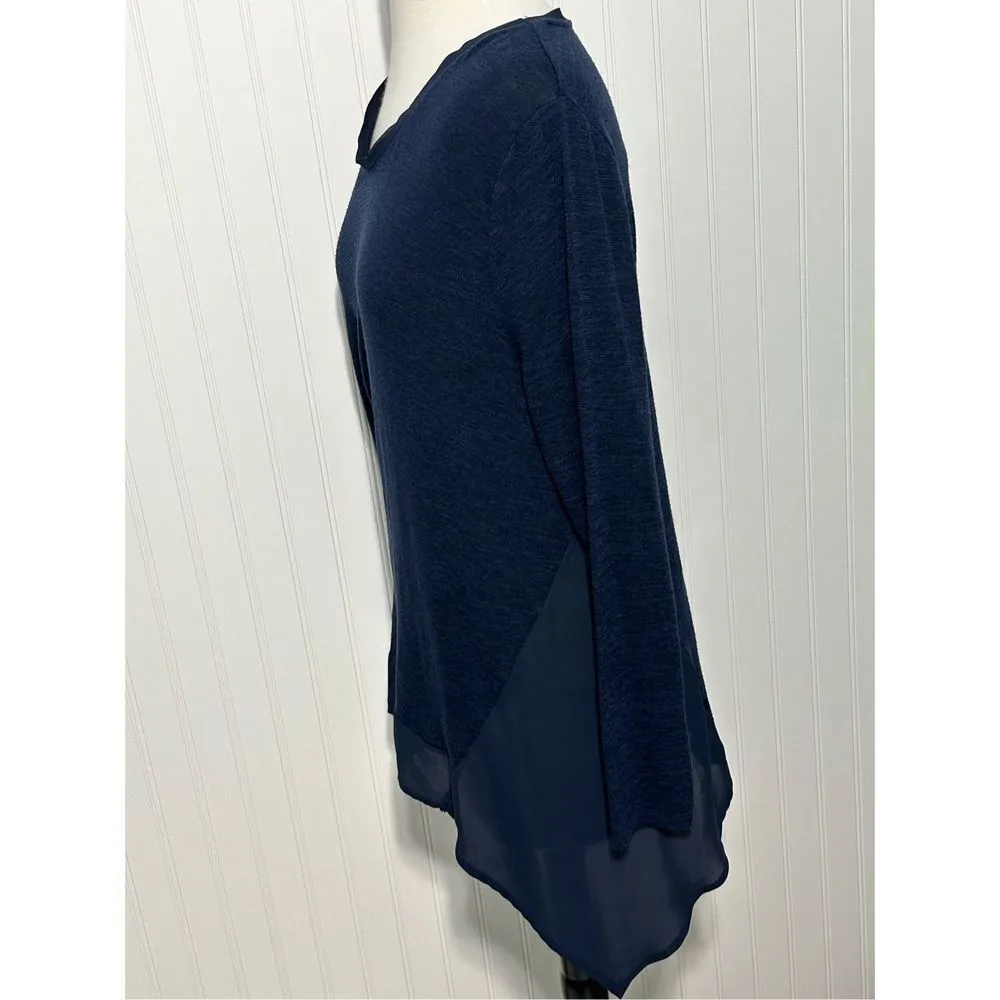 Simply Vera Vera Wang Women's Scoop Neck Long Sleeve Top Blouse Navy Size Medium - Image 8