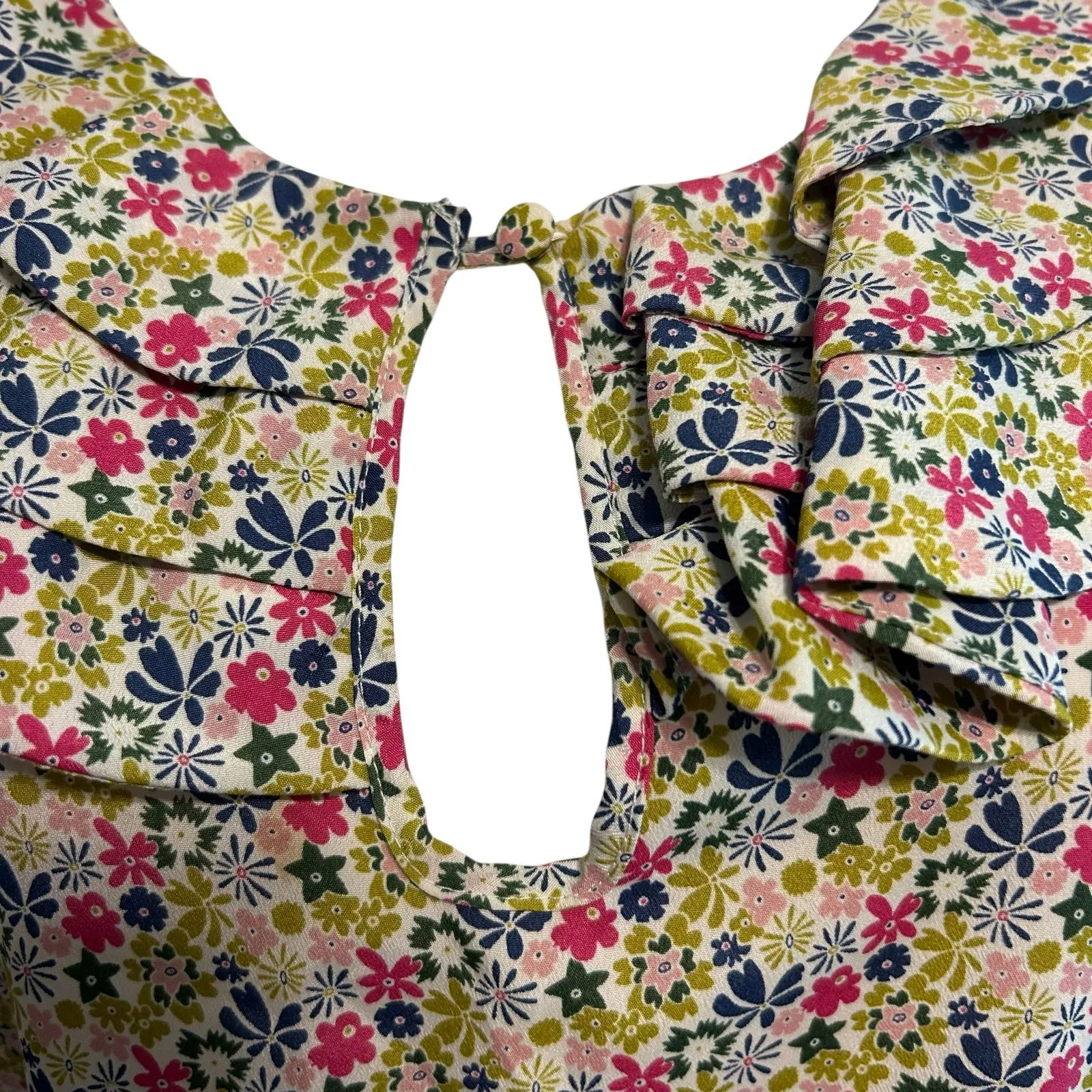 Liberty of London Floral Ruffle Sleeveless Blouse Women Sm Coquette Boho Beach Green - Image 4