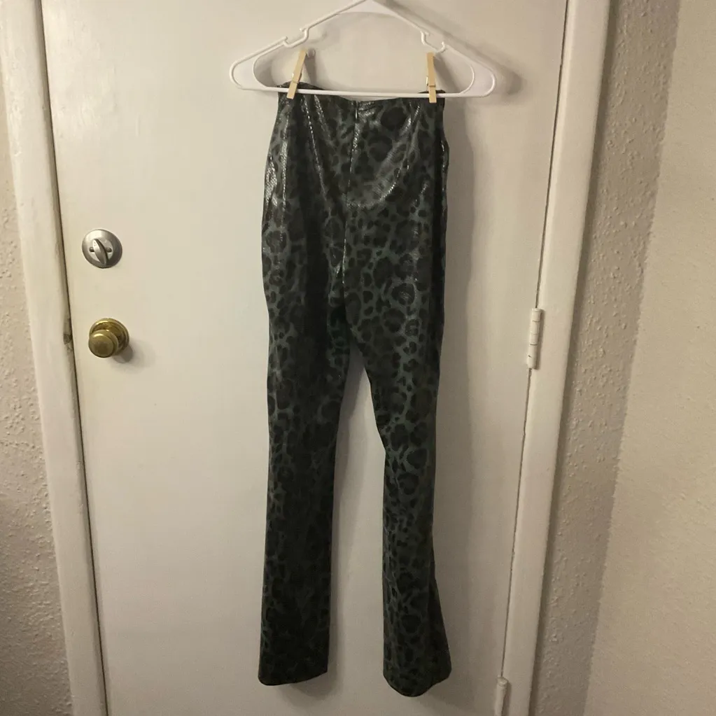 PrettyLittleThing Blue Print Faux Leather Cut Out Flare 0 Biker Punk Rocker NEW - Image 4