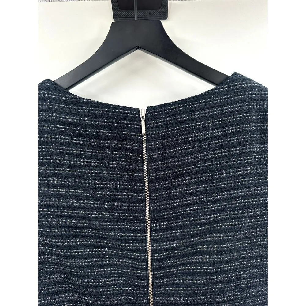 TART NWT Navy Twead Top With Faux Leather Hem Zipper Detail on Back Size Small - Image 5