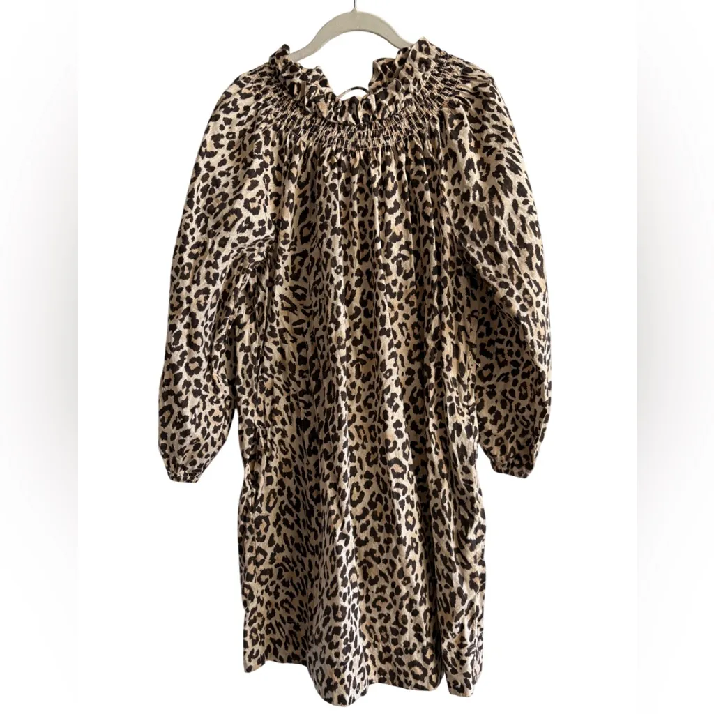 J. Crew Winona Ruffleneck Puff-Sleeve Leopard Print Long Sleeve Mini Dress - Image 5