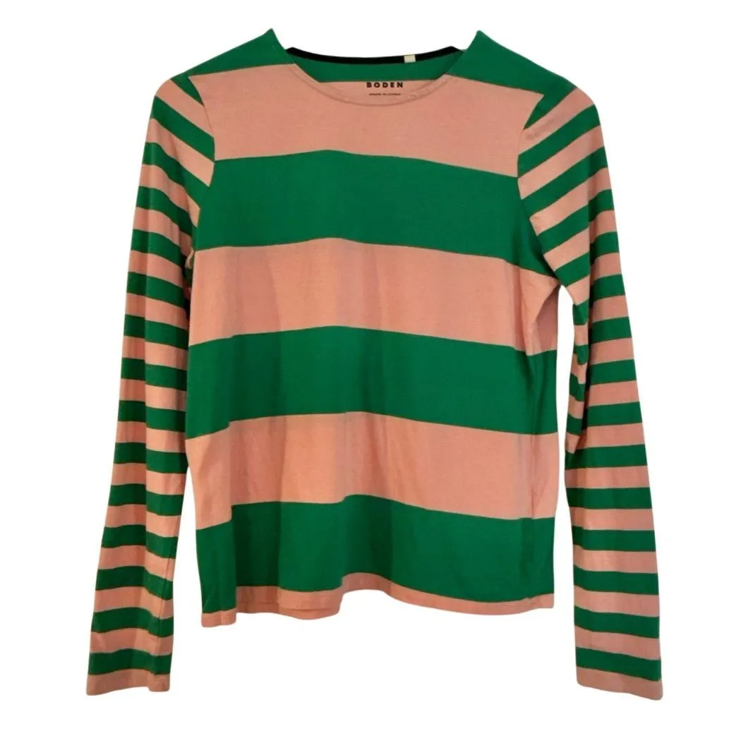 Boden Bea pink and green striped long sleeve crewneck 2 - Image 2
