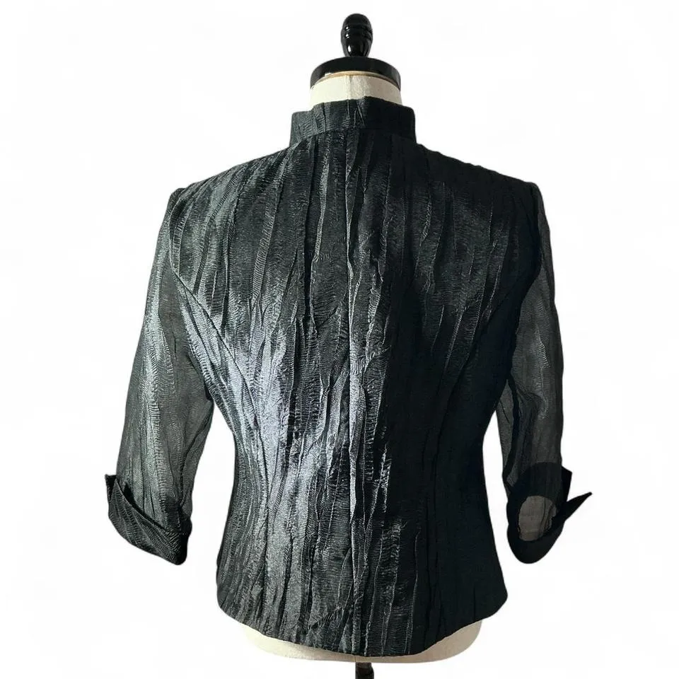 R&M Richards Black‎ Textured Velvet Trim Wrap Blazer Jacket Size 12 Whimsigoth - Image 3