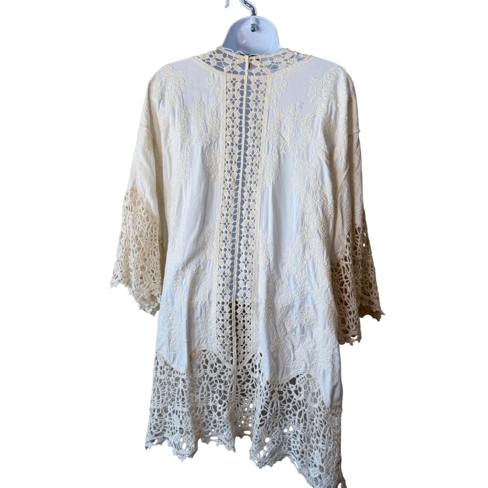 Democracy Ivory Lace Embroidered Kimono Duster Boho Festival Size L XL Beach - Image 4