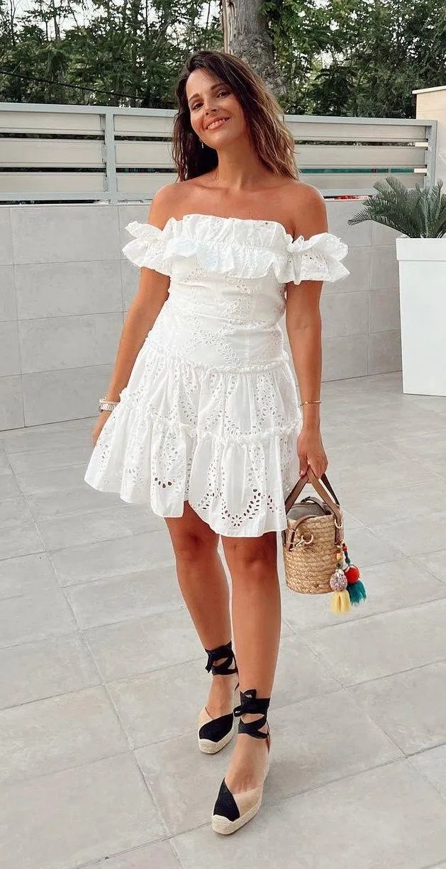 dress mini crochet boho openwork embroidered white vacation summer - Image 7