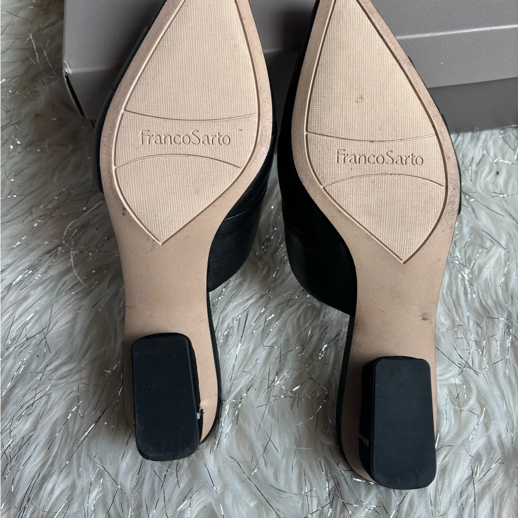 Franco Sarto Black Women's Shoes Leather Almond Toe Mules Size 7.  Used once - Image 7