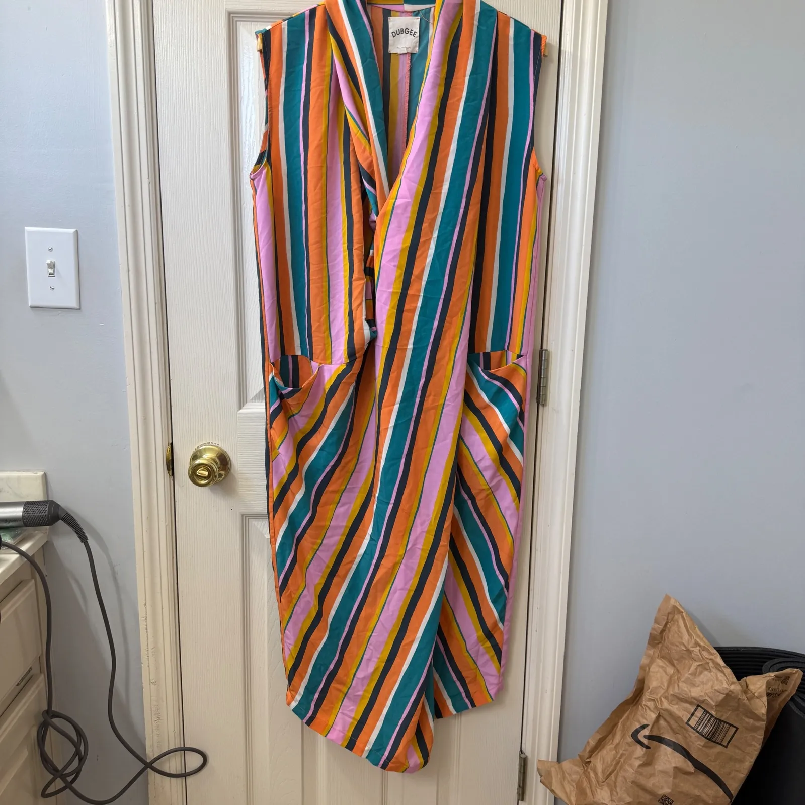 DUBGEE by WHOOPI Striped Sleeveless Wrap Midi Dress Women's Size S Orange Pink - Image 2