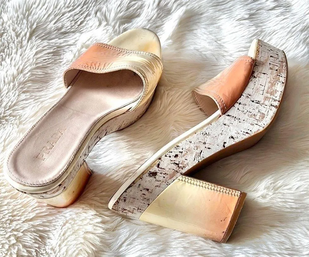 Prada Patent Leather Ombré Cork Platform Heels - Image 3