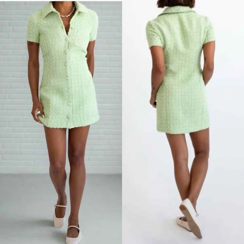Rumored Notting Hill Tennis Tweed Mini Dress Size US 8 Green - Image 11