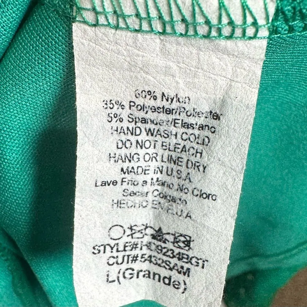 Emerald green lace open ladder back dress size large - Image 6