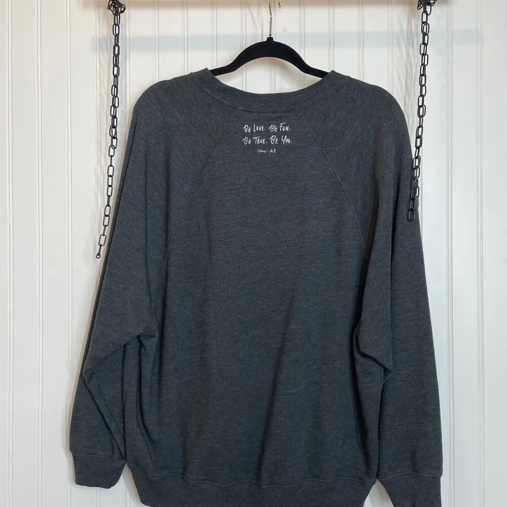 DISNEY X AE Mickey Mouse Pullover Sweatshirt Grey Oversized Casual Lounge Sz M - Image 4