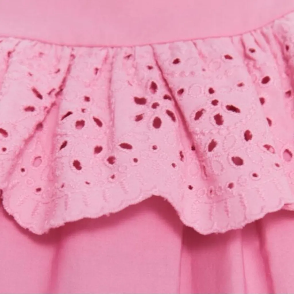 ZARA Eyelet Frilled Poplin Blouse Top Pink XSMALL Balloon Sleeve Women’s NEW - Image 12