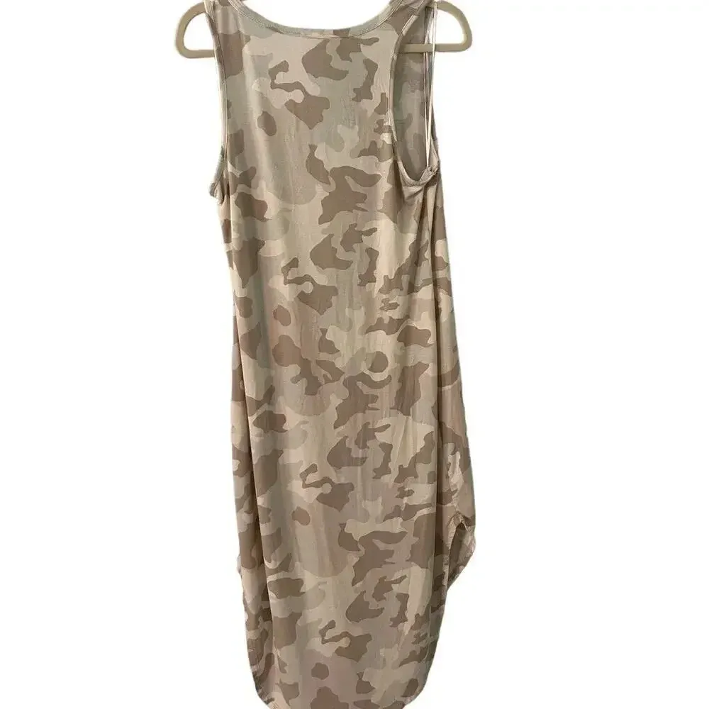 Olive Oak Sleeveless Camo Dress Size Large Neutral Midi High Low V - Image 2