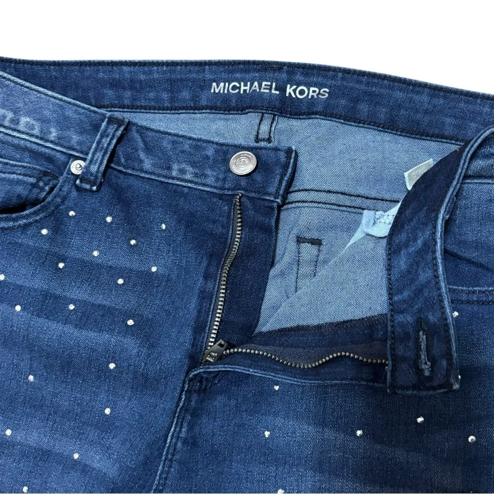 NWT Michael Kors Blue Denim Silver Studded Stretchy Midrise Cropped Jeans - 10 - Image 3