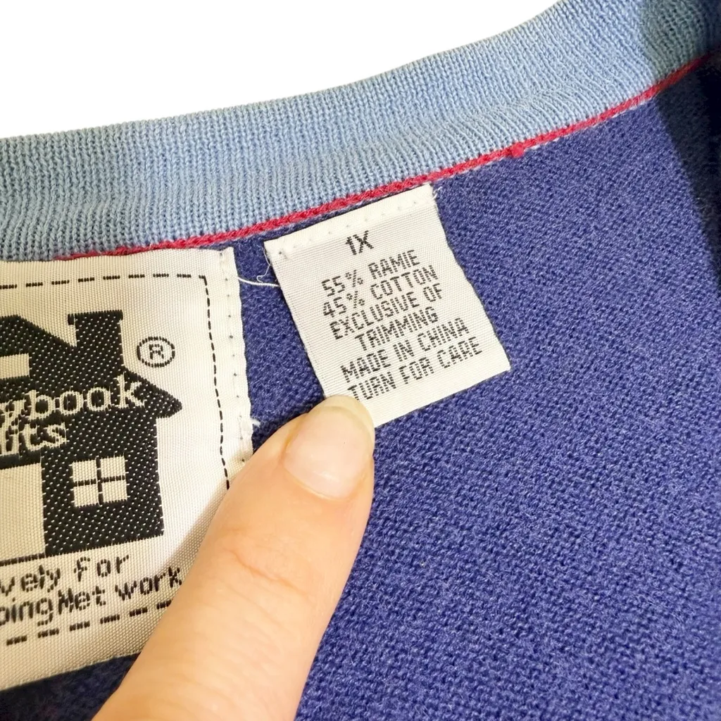 Storybook Knits Patriotic Heart Star Button Front Cardigan Sweater Top‎ Size 1X Blue - Image 3