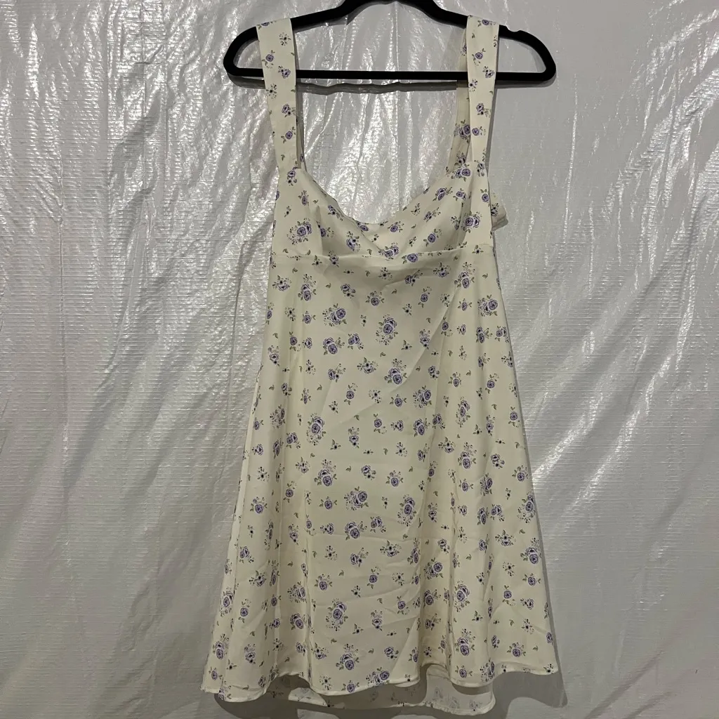 ZARA Cream Floral Satin Dress Size Large - Image 2