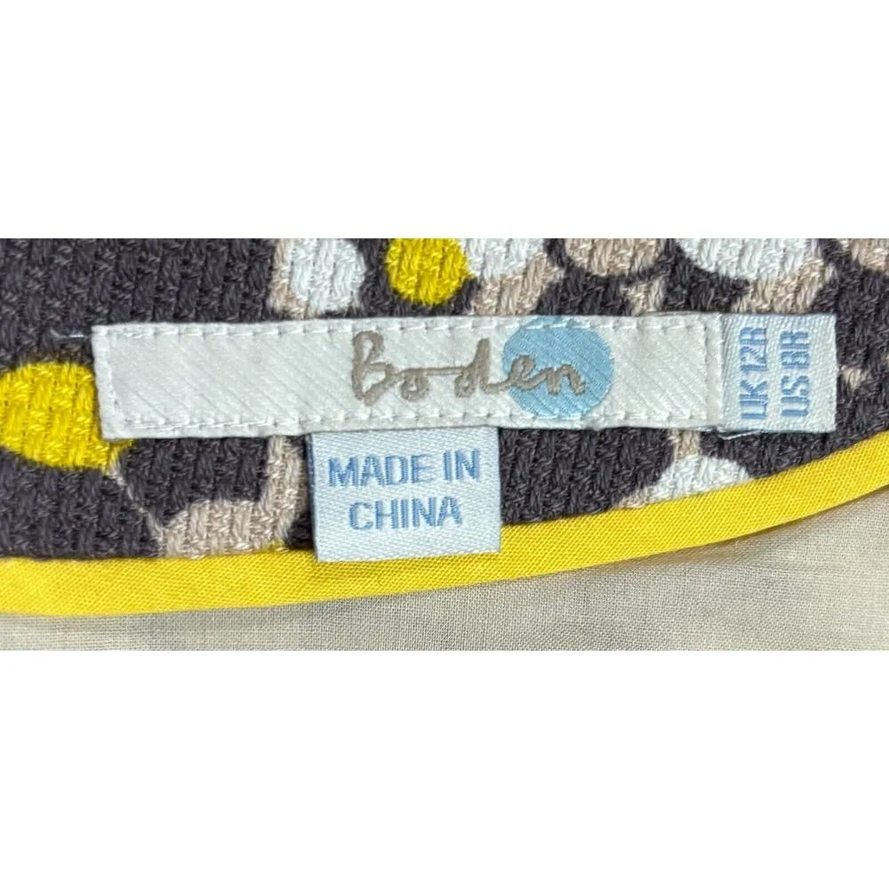 Boden Sheath Dress Size 8 Gray Yellow Lined Midi Polka Dot Short Sleeve Artsy - Image 4