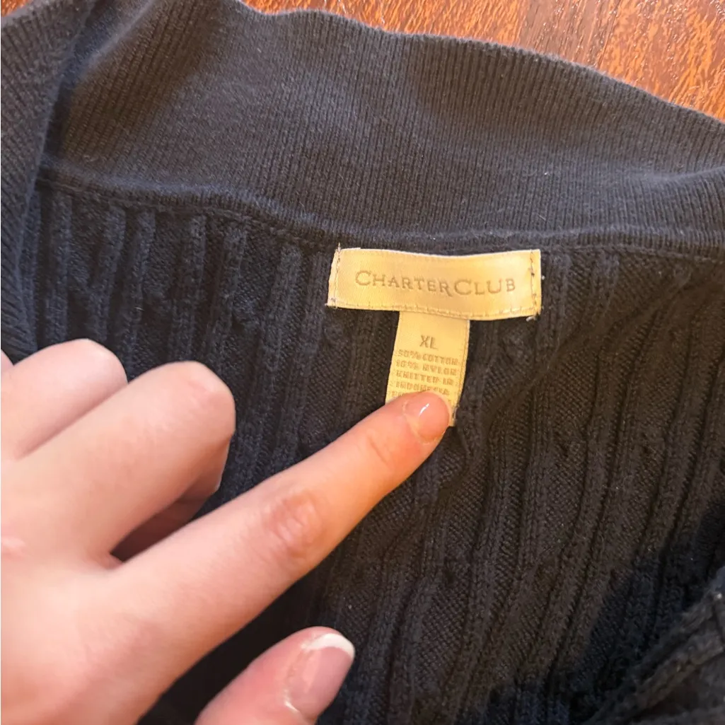 Charter Club Dark Blue V-Neck Sweater - Image 2