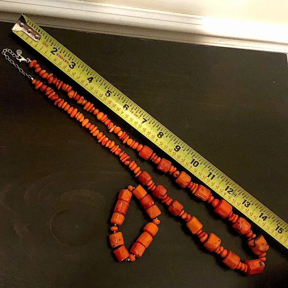 BARSE Orange Coral and Sterling Silver Beaded Vintage Bracelet and Necklace Set Orange - Image 2