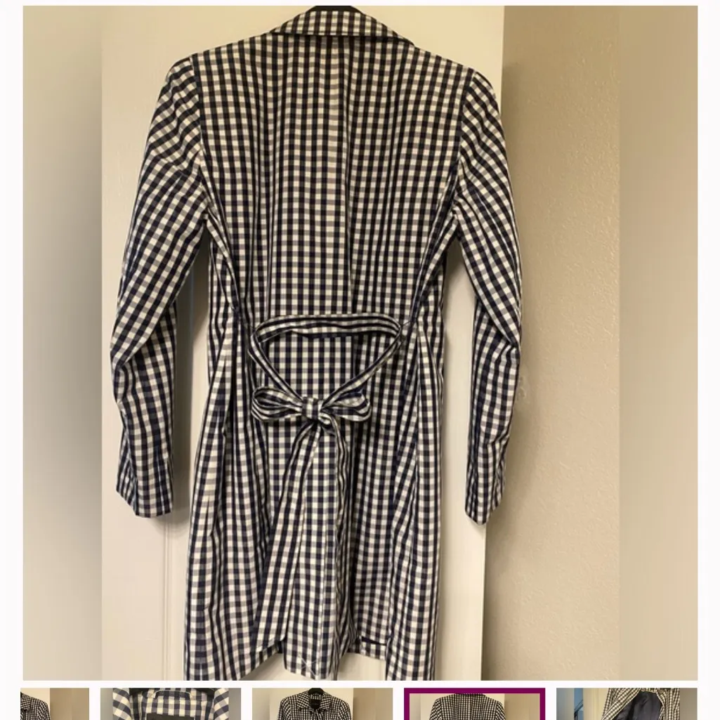 Talbots Navy Blue and White Checkered Trench Coat | Size 1X - Image 11
