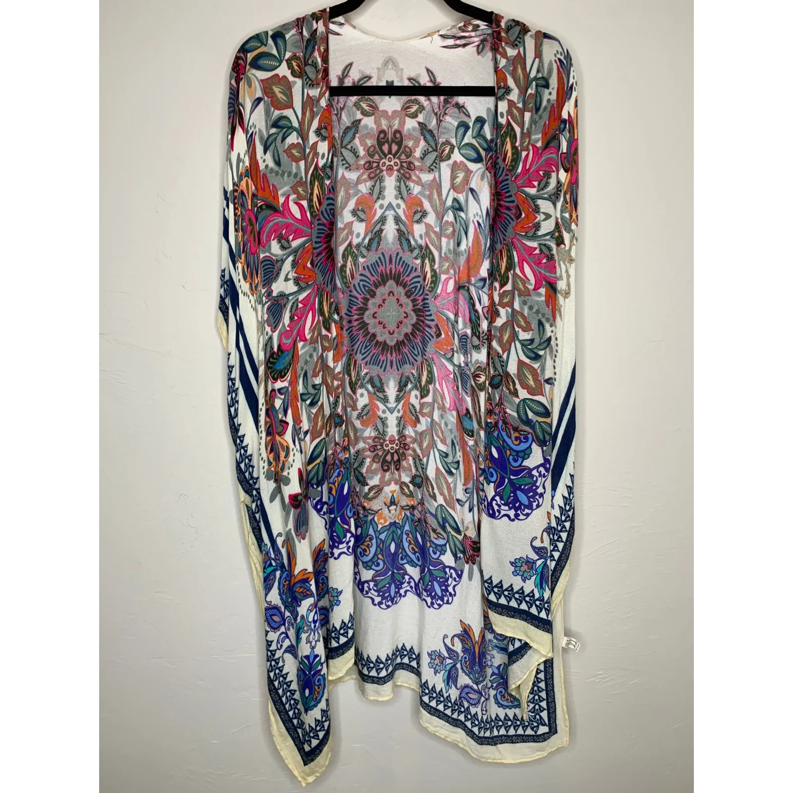 Boho Floral Open Front Kimono Shawl Duster OSFM Blue Size undefined - Image 5