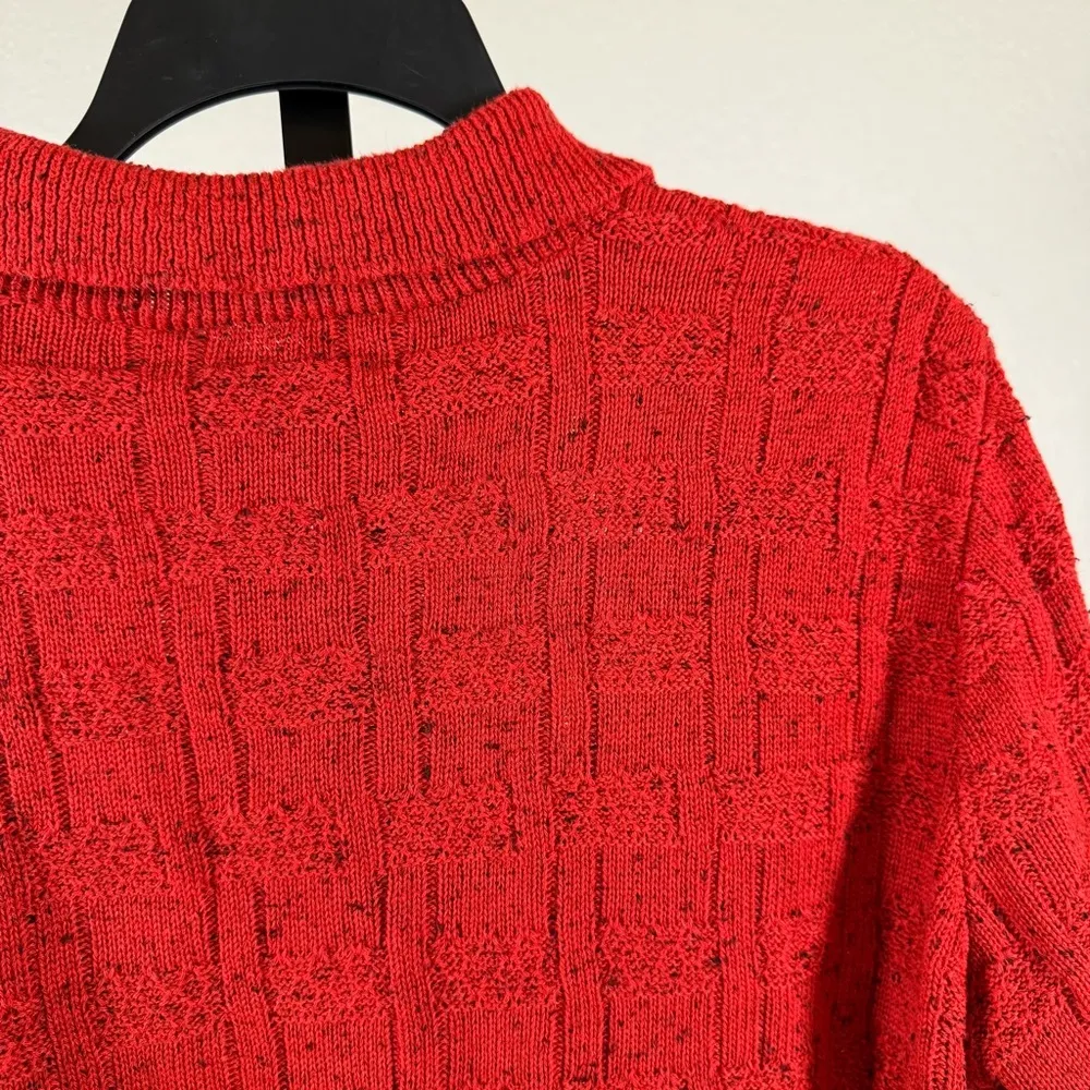 Vintage Herald Place Red Polo Knit Sweater XL Textured Short Sleeve Stretchy Y2K - Image 4
