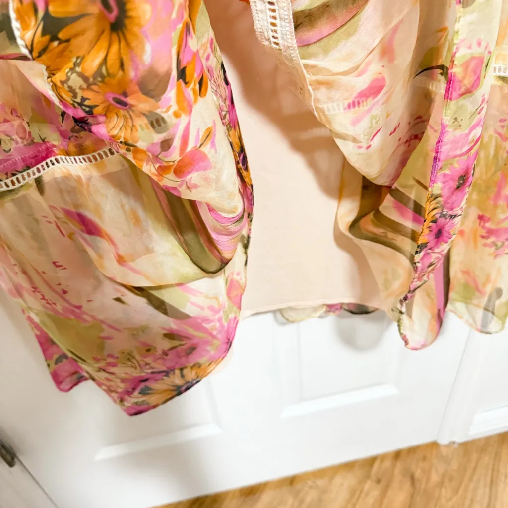 Sundance Floral Silk Tiered Lace Trim Detailing Maxi Dress Size 4 - Image 10