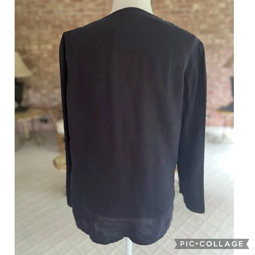 Lands’ End Tinic Top Navy Blue Linen Beaded S Nautical Preppy Coastal - Image 12