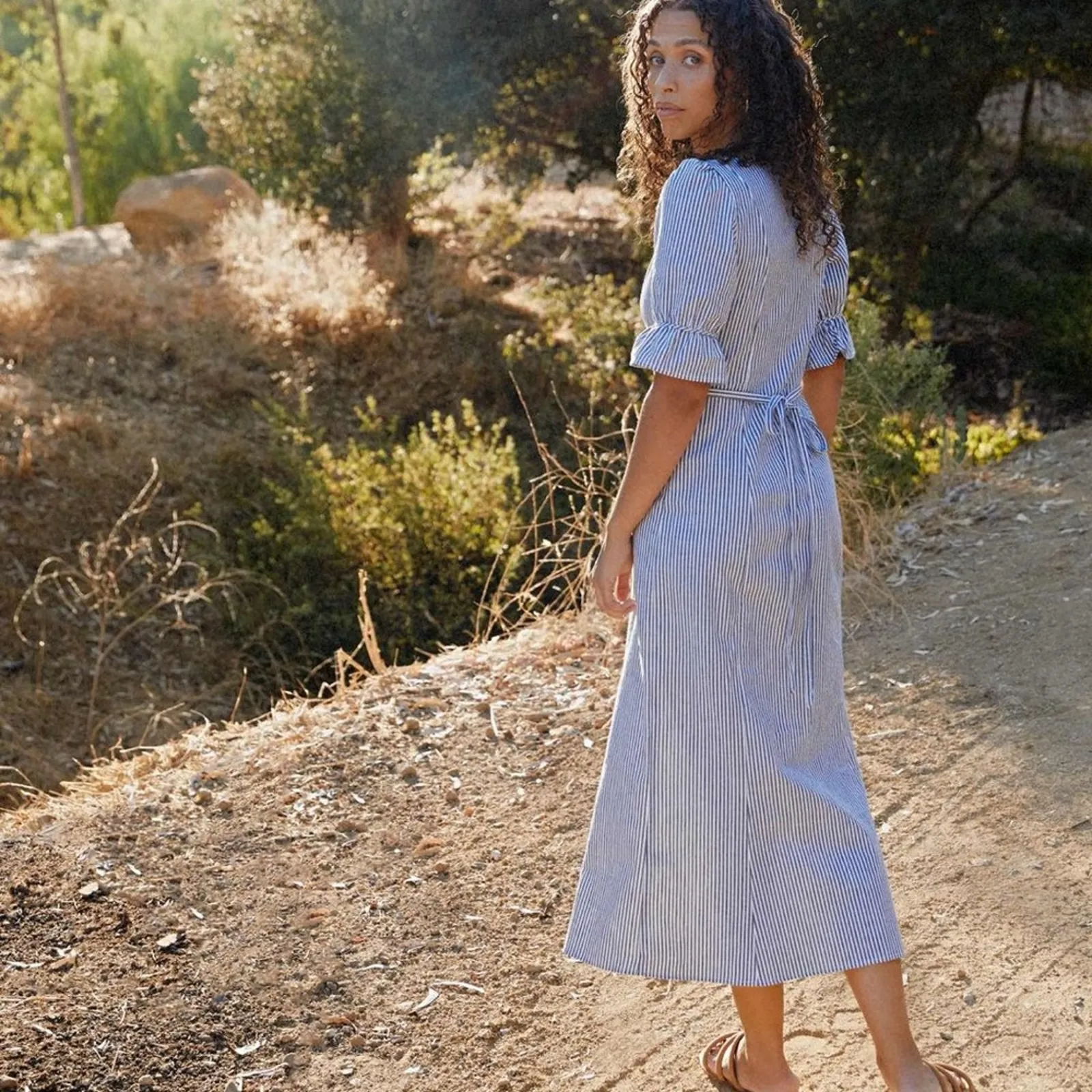 NEW Christy Dawn The Lennon Dress in Pewter Stripe Short Sleeve Midi Length XS - Image 3