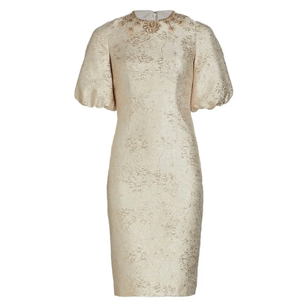 Teri Jon by Rickie Freeman Gold beaded embellished jacquard dress NWT Size 4 - Image 6