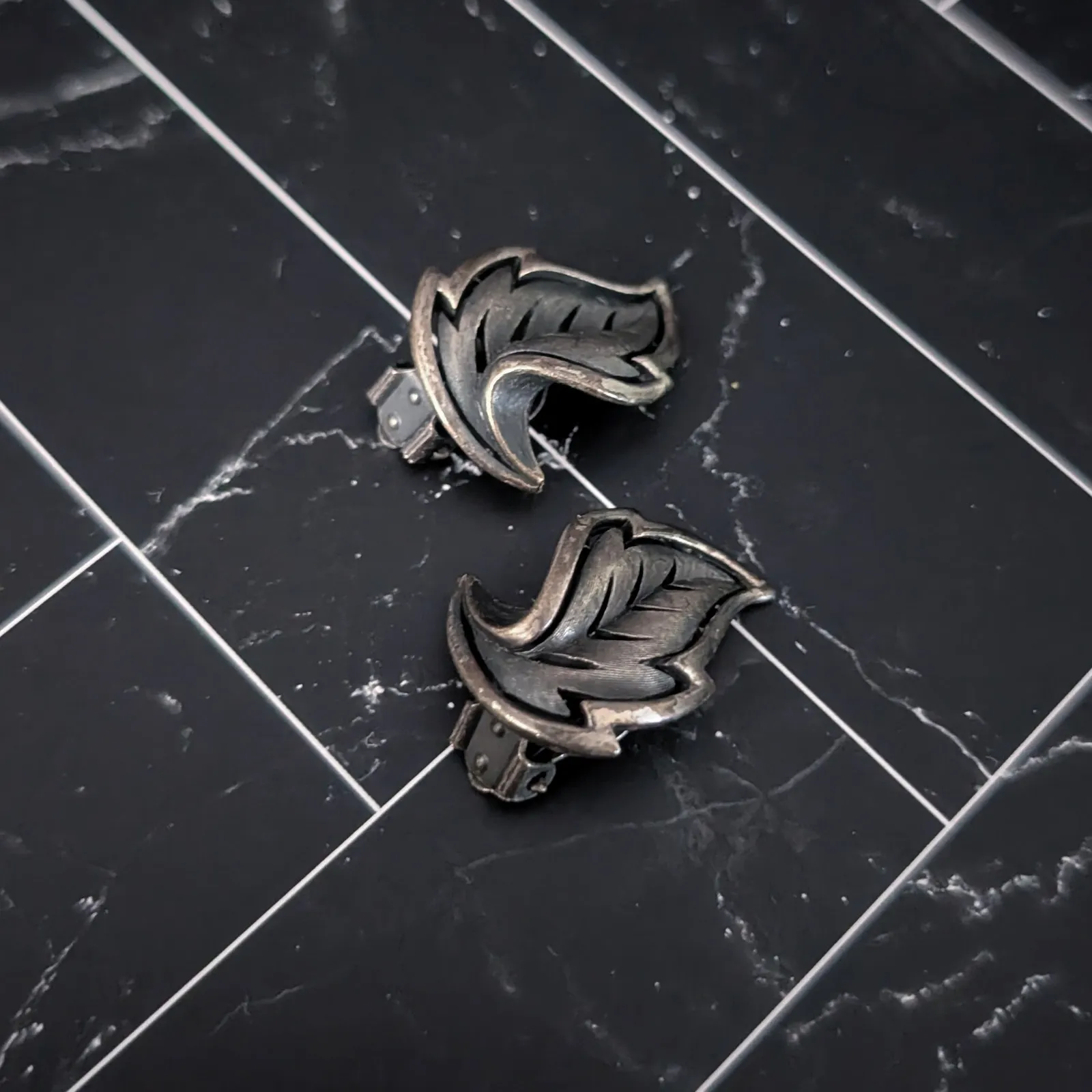 Vintage Clip On Earrings Dark Metallic Large Leaf Fall Autumn Statement - Image 3