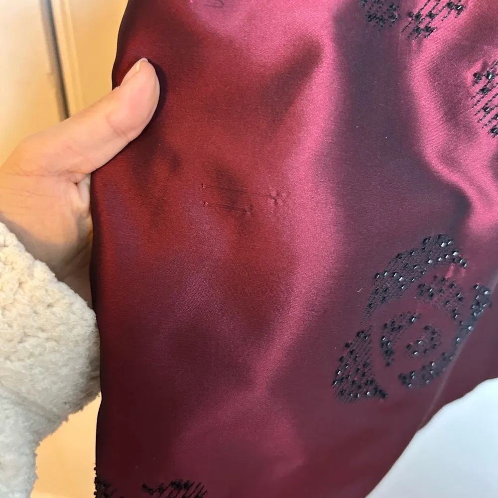 Ann Taylor Vintage Burgundy Beaded Floral Silk Skirt - Image 4