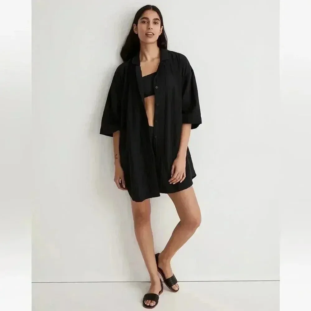 Madewell Lightspun Cover-Up Mini Shirtdress Black XS NWT - Image 4