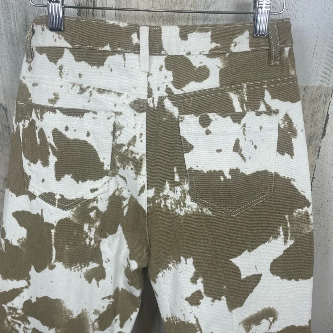 Et Clet High Rise Cow Print Wide Leg Jeans S Brown White Western Cowgirl Rodeo - Image 9