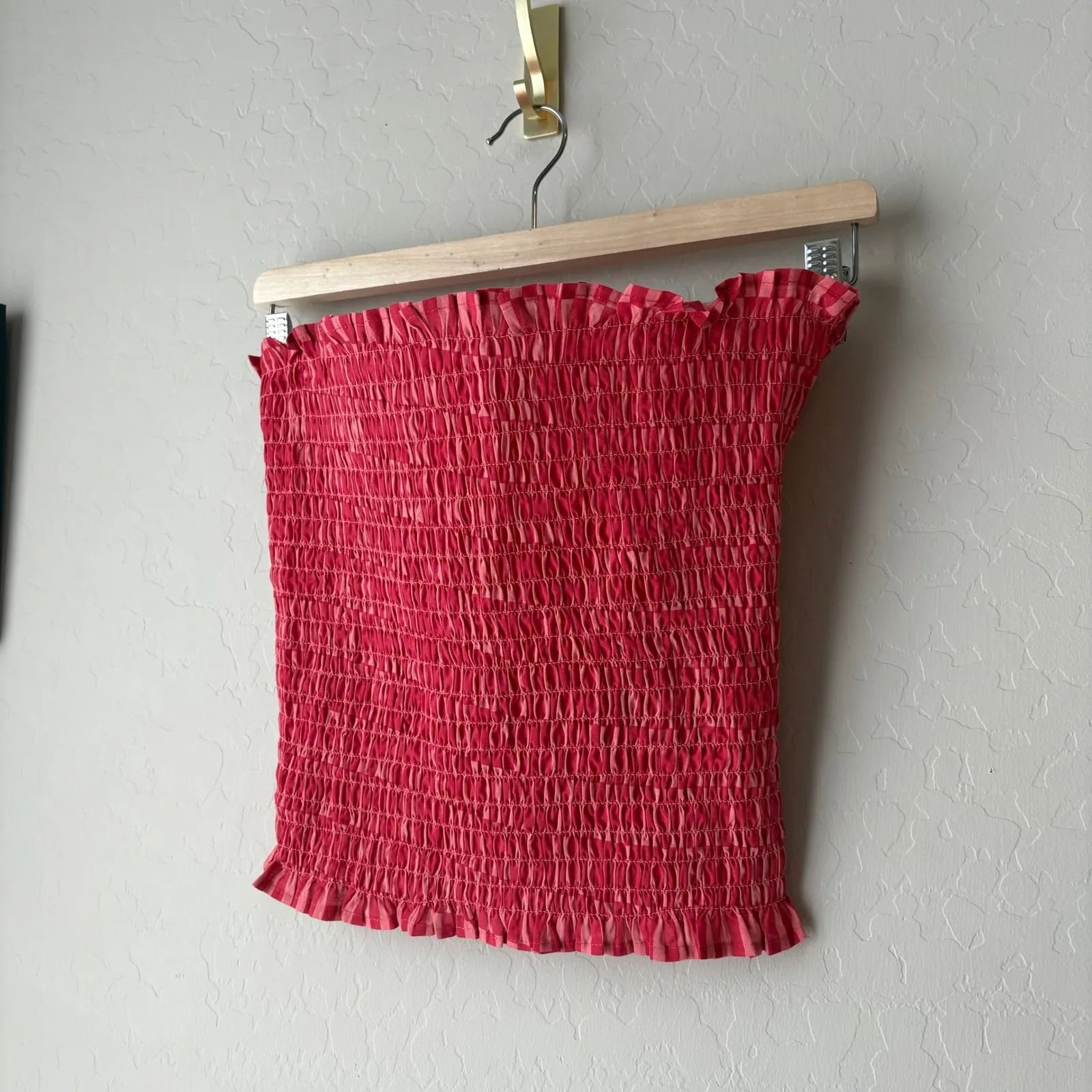 Par & Escala Top Matilda Smocked Gingham Cotton Tube Top Pink Red Size S/M - Image 2