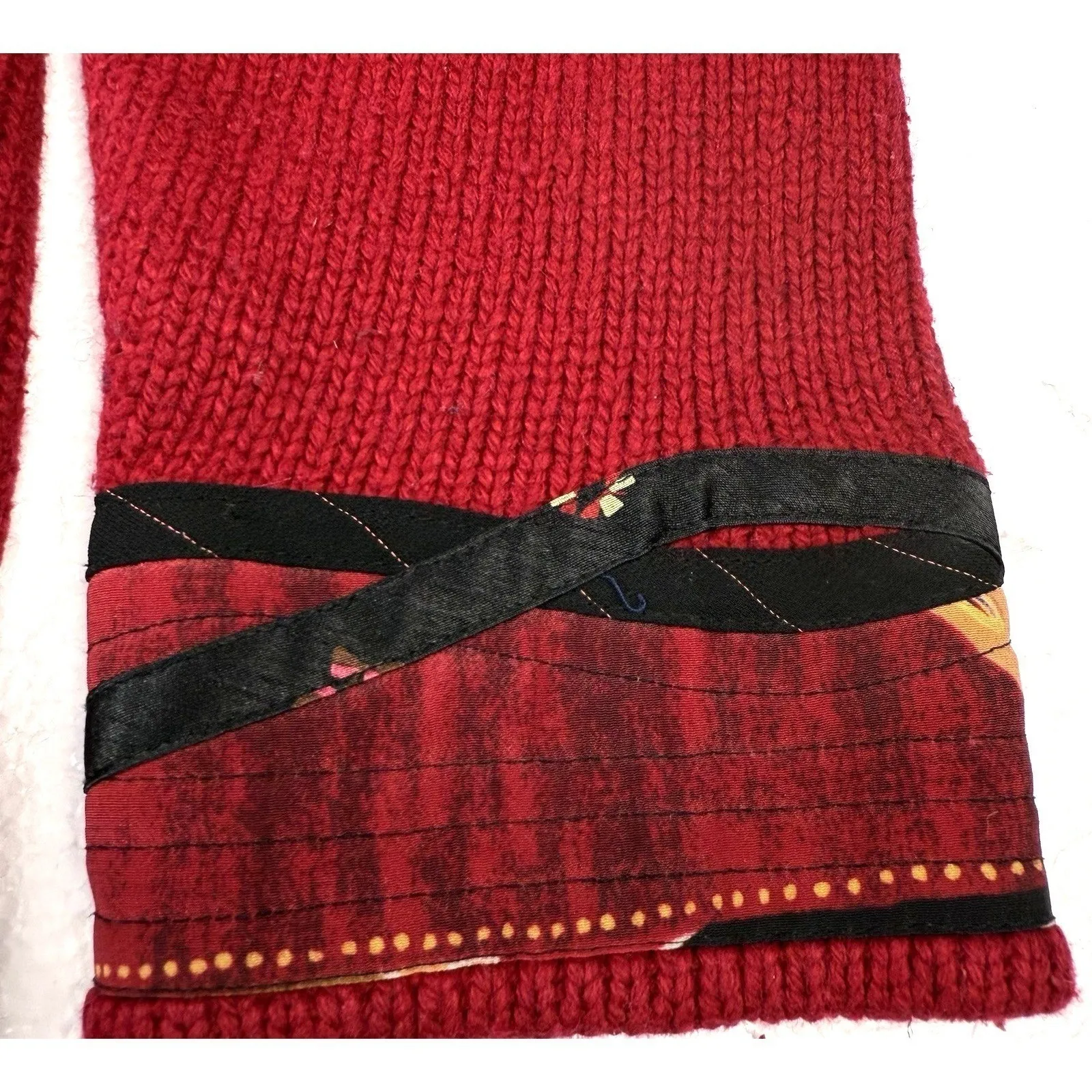 Duster Cardigan Sweater Wool Silk Blend Open Size Large Koos Quilted Mandarin Red - Image 5