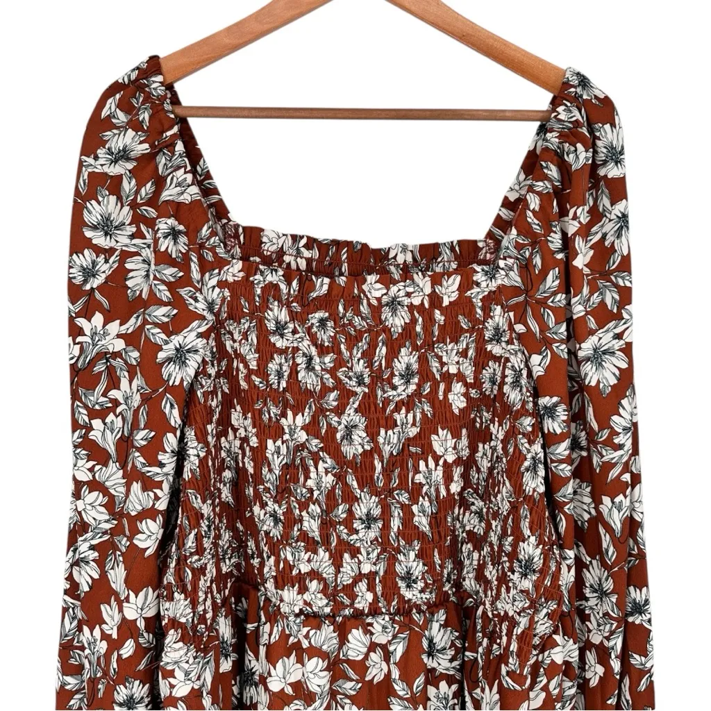 La Ligne x Target Rust Floral Print Midi Dress with Slit size 1X Long Sleeves Orange - Image 4