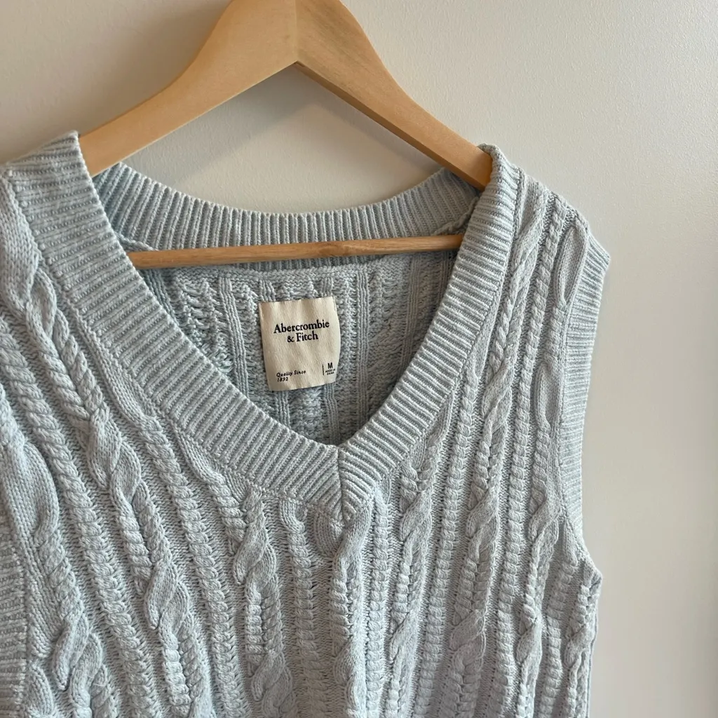 Abercombie Light Blue Cable Knit Sweater Vest - Image 2