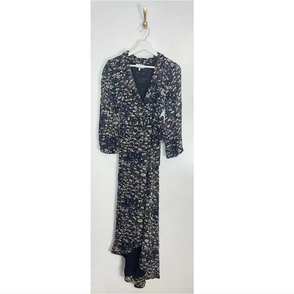 GANNI Floral Print Georgette Wrap Dress in Black Size EU 34 // US 2 - Image 5