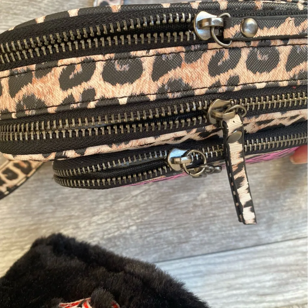 Ed Hardy Cheetah Print Crossbody Bag + Faux Fur Hat Set Y2K Tattoo Rose Skull - Image 3