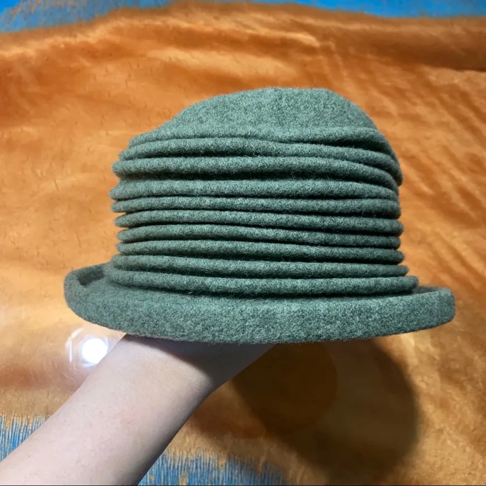Vintage Green Wool Slouch Hat roll style Y2K 90s - Image 4