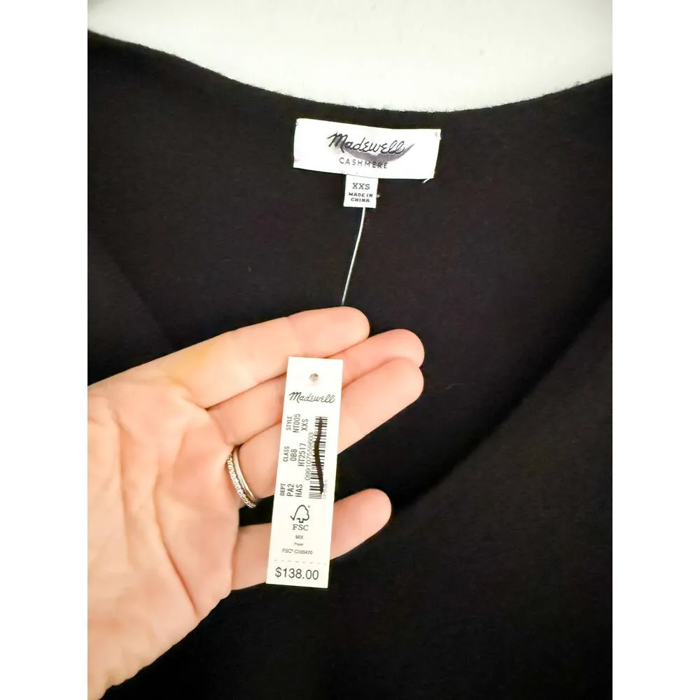 Madewell | NWT | Cashmere V-Neck Puff-Sleeve Sweater Tee in Black | Sz XXS - Image 4