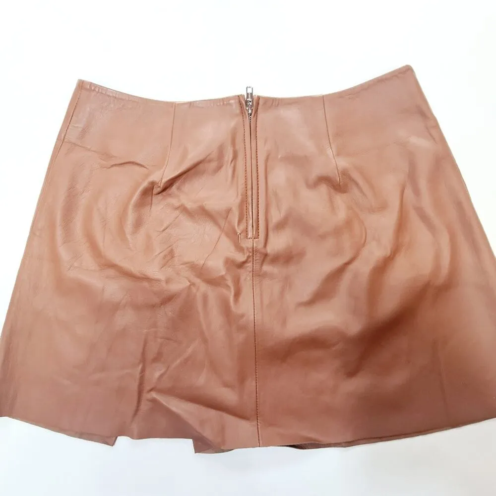 Lovers and Friends Cait Leather Mini Skirt in Camel LArge - Image 5