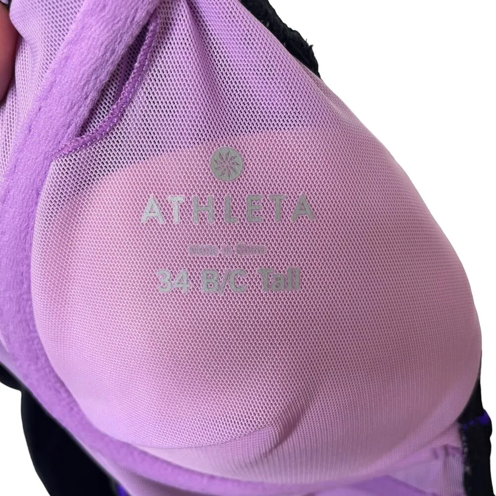 NWT Athleta Women Black & Purple Sara Swim Dress Ruched Overlay Size 34 B/C Tall - Image 12