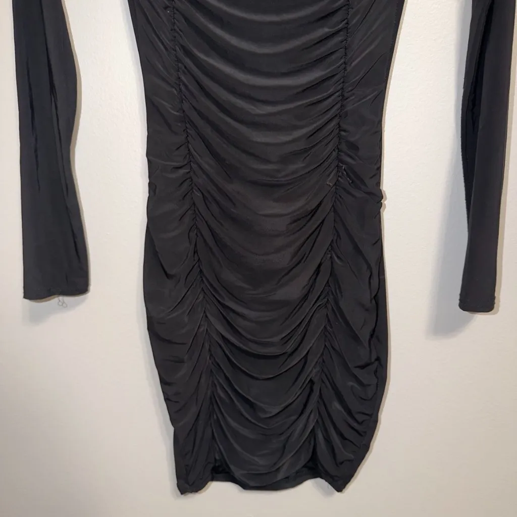 Femme Luxe Ruched Bodycon Dress Size 6 Black Long Sleeve Mini - Image 5
