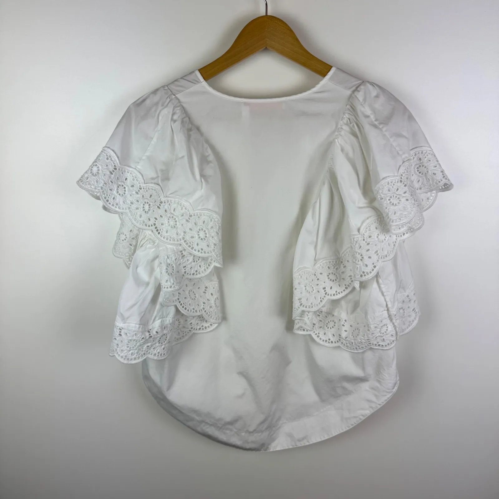 See By Chloe Eyelet Flutter Sleeve Blouse Size 36 (XS) White V-Neck Feminine - Image 5