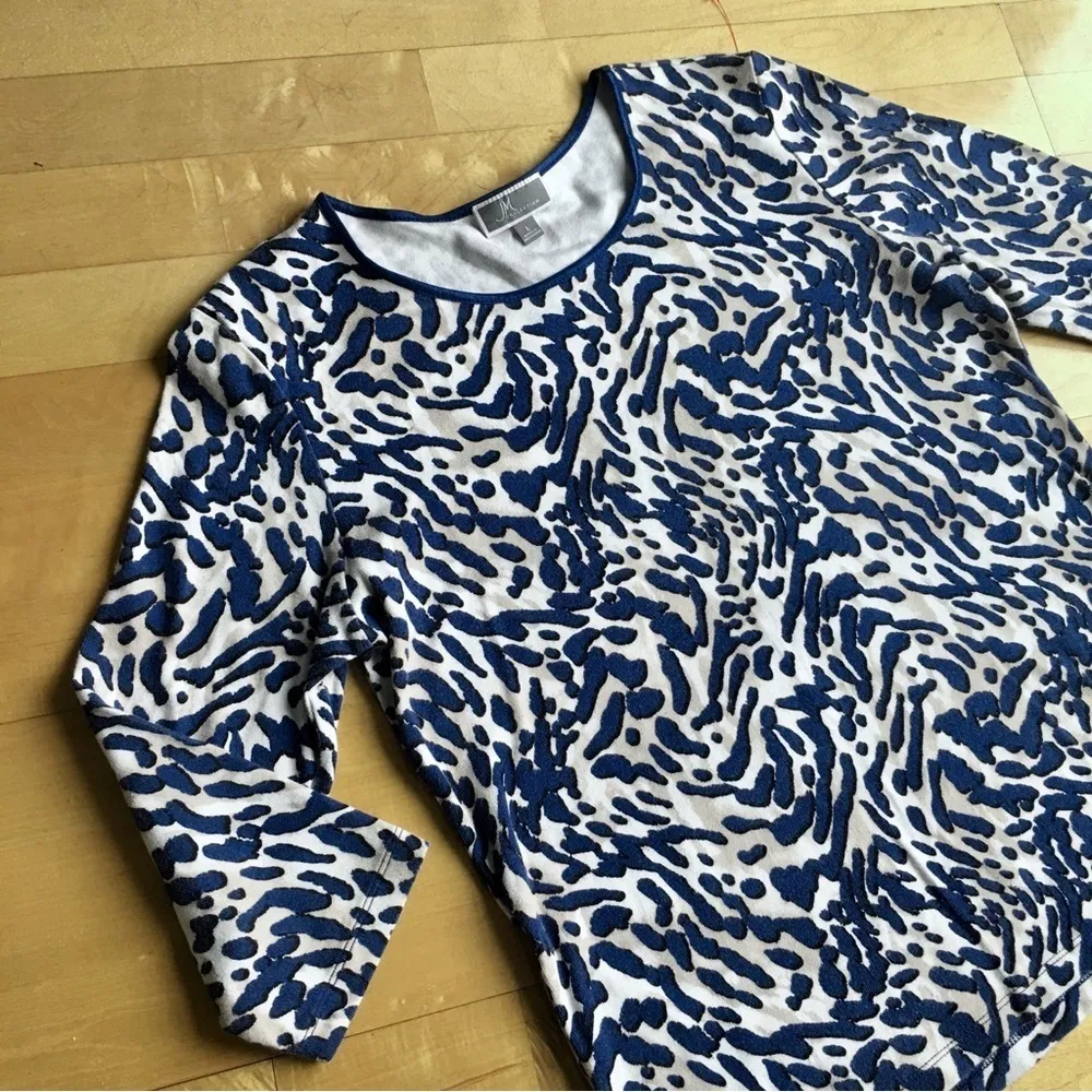 JM Collection Animal Tiger Print, Lightweight Sweater, Navy, Tan, Size L - Image 13
