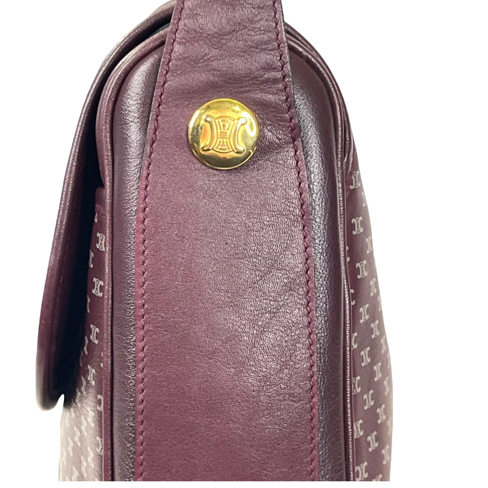 Vintage Celine Macadam Burgundy Flap Shoulder Bag Made In Italy Gold Hardware - Image 5
