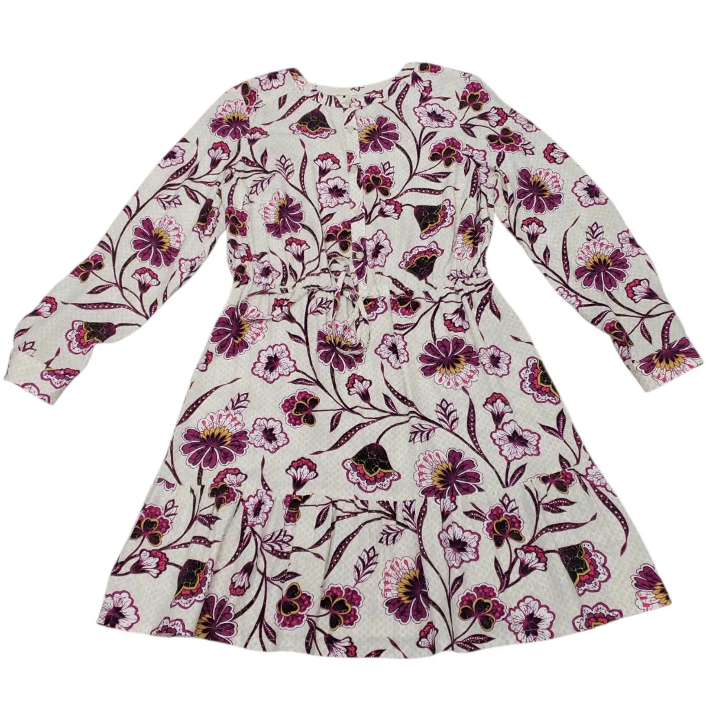 NWT LOFT Womens Long Sleeve Purple & Cream Knee Length Dress Medium - Image 5